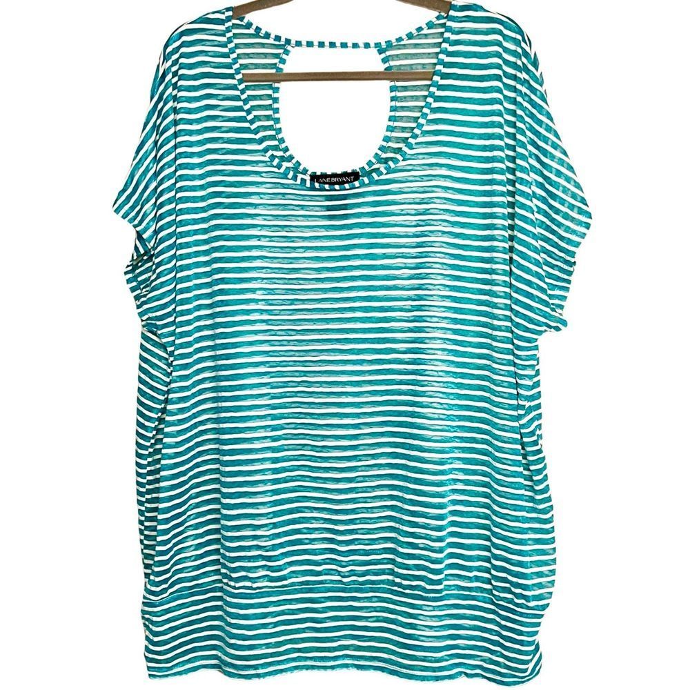 Lane Bryant NWOT Teal White Striped Sheer Blouse Womens Plus Size 2X - 22/24
